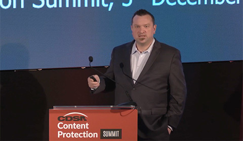 Sam Bahun presenting at the CDSA Content Protection Summit 2023